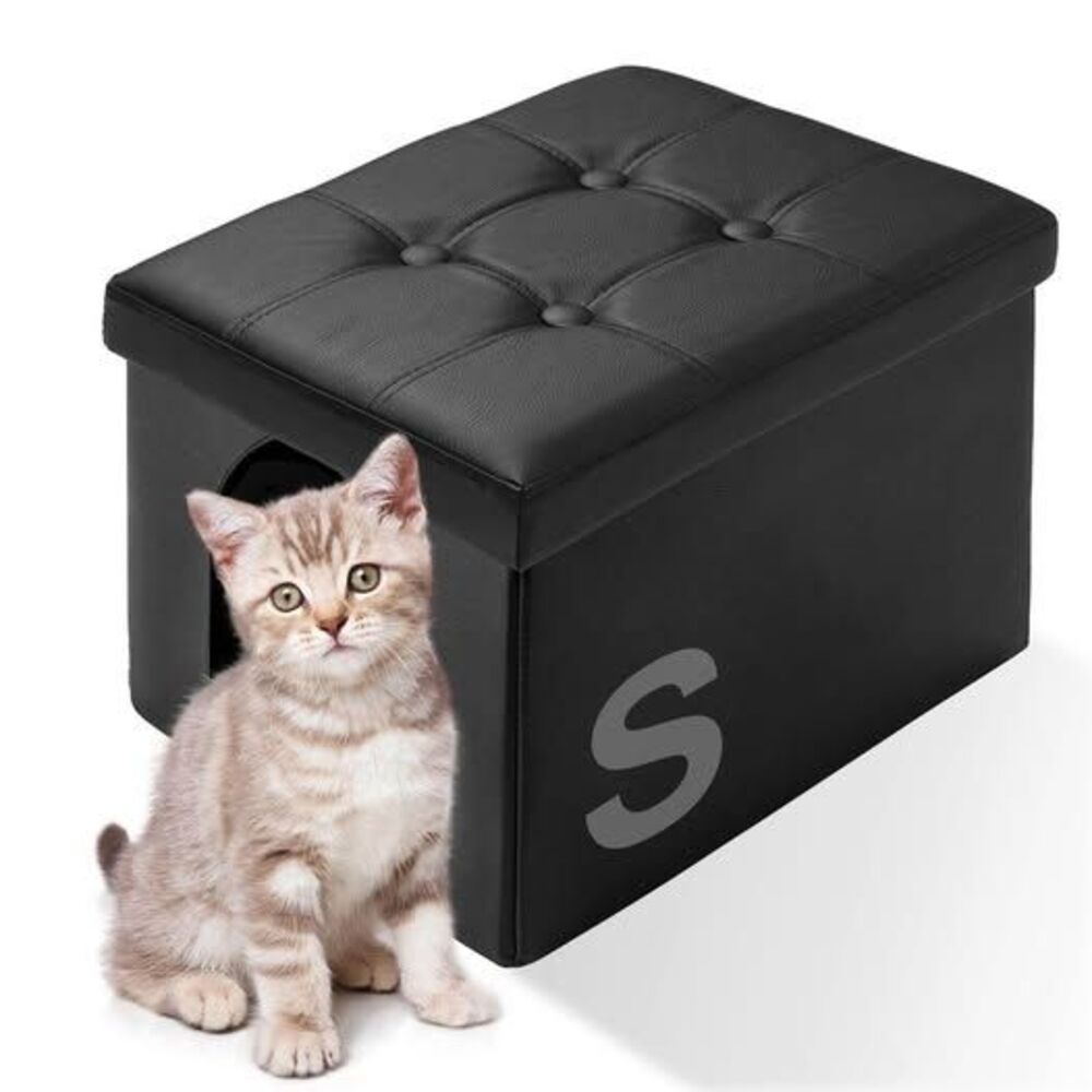 New Faux Leather Cat Litter Box Enclosure Hidden Furniture Ottoman Small
